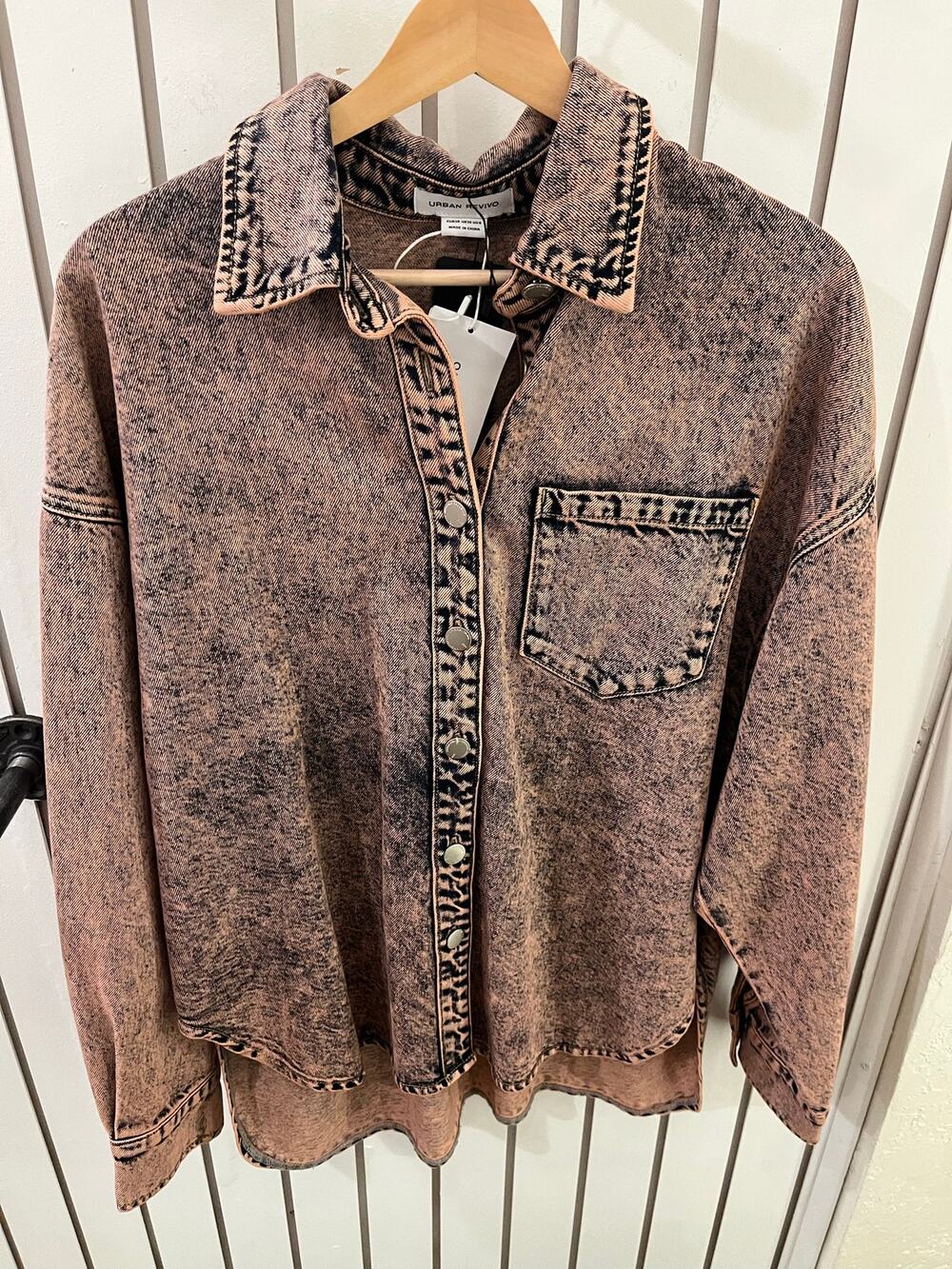 Urban Revivo Pink Acid Wash Denim Oversized Shirt Size 8